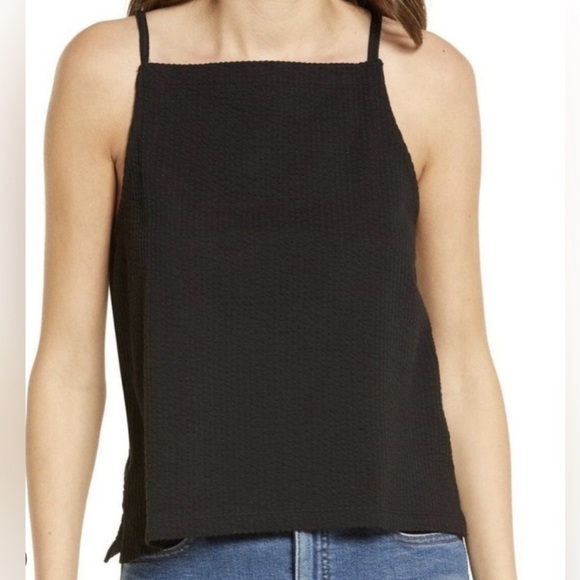 Madewell Seersucker Apron Tank Top in Black - Picture 2 of 9